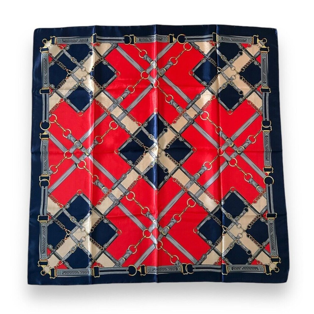 Red & Navy Blue Scarf 35” X 35” Women Scarve Chains Headscarf Elegant